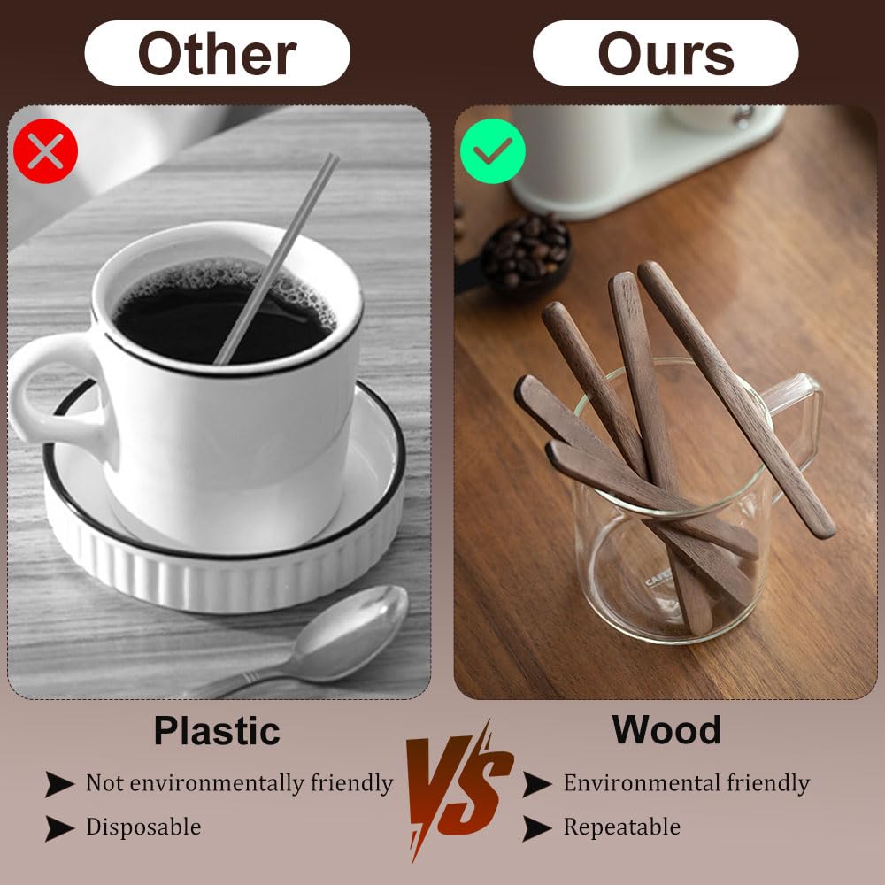 MIGAKU HOME Black Walnut Wood 4Pcs Coffee Stirrers 6″ Reusable & Multifunctional for Coffee, Drinks, Tea, Milk, Oatmeal, Crafts and Oil, butter spreader Great for jam, jelly, peanut butter etc.
