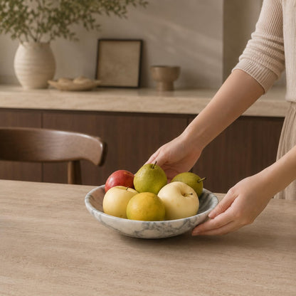 KROUJITY Marble Decorative Bowl Large White, Handcrafted Natural White-Grey Stone Bowl for Home Decor, 11" Large Entryway Bowl for Key, Coffee Table Bowl, Marble Fruit Bowl for Centerpiece