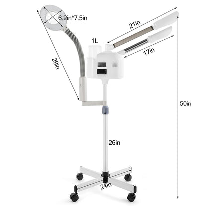 Professional 3 in 1 Facial Steamer Upgrade Esthetician Steamer with hot & Cold Nozzle 5X LED Magnifying Lamp Beauty Salon Spa
