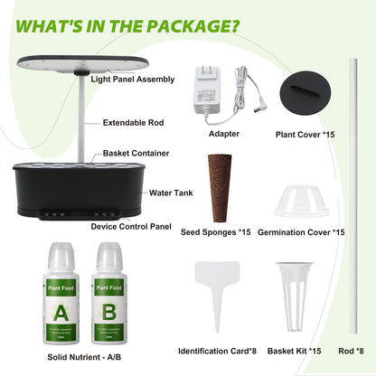 EAGLE PEAK 15 Pods Hydroponics Growing System with WiFi, 5.5 L Water Tank, Smart Indoor Plants Germination Kit with LED Grow Light, Pump System, Adjustable Height for Home Kitchen Gardening, Black