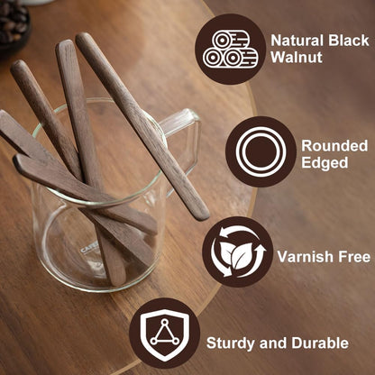 MIGAKU HOME Black Walnut Wood 4Pcs Coffee Stirrers 6″ Reusable & Multifunctional for Coffee, Drinks, Tea, Milk, Oatmeal, Crafts and Oil, butter spreader Great for jam, jelly, peanut butter etc.