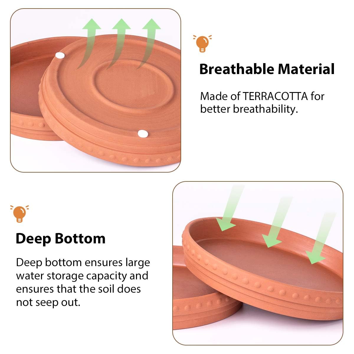 YBX 8-inch Plant Saucer Premium Terracotta Saucer Round Ceramic Plant Trays, Pack of 2 (Nature/Terracotta)