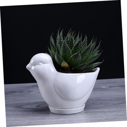 Kisangel Ceramic Flower Pot Succulent Plant Container White Large Bird Shape with Saucer Indoor Desktop Decor for Home Gardening