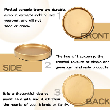LCJAOF 2PCS Round Ceramic Plant Saucer-7 Inch Flower Pot Drip Tray, Perfect for Various Flowers, Enhancing Home Aesthetics（Gold）