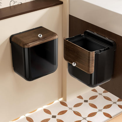 ZNYOPA Large 3.2 Gallon Compost Bin, Under Sink Trash Can with Lid, Hanging Waste Cabinet for Office Kitchen Cupboard Bathroom Bedroom, Black