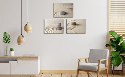 Apicoture Zen Stone Canvas Wall Art Zen Stone Sand Prints Canvas Art Calm Peaceful Still Life Wall Art for Spa Room Decor Framed 12x16inchx3pcs