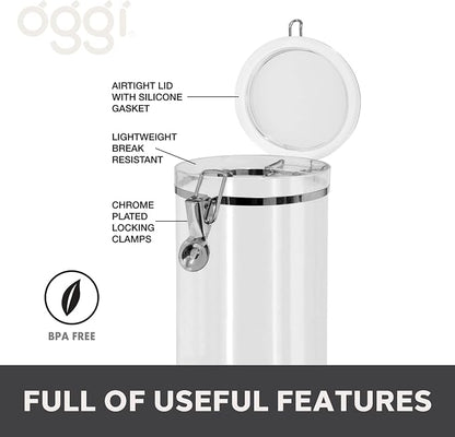 Oggi Medium-Sized Clear Canister with Clamp Lid, 61 oz - Large Airtight Food Storage Container, for Kitchen & Pantry Storage of Bulk, Dry Foods, Pasta, Flour, Sugar, Coffee, Rice, Tea, Spices & Herbs