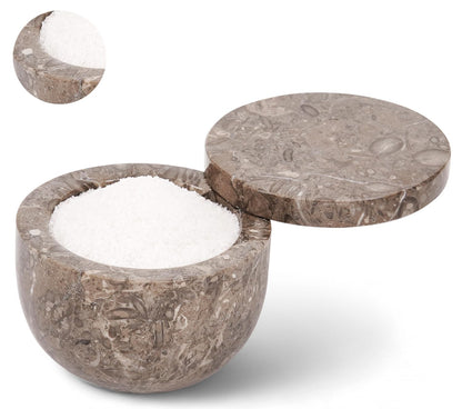 Earthen Crafts Marble Salt Cellar with Swivel Magnetic Lid 4" Salt Box Oceanic Salt & Pepper Container, Salt Keeper, Spice Jar Ideal for Kitchen or Bath Salt Storage, 5.6 OZ