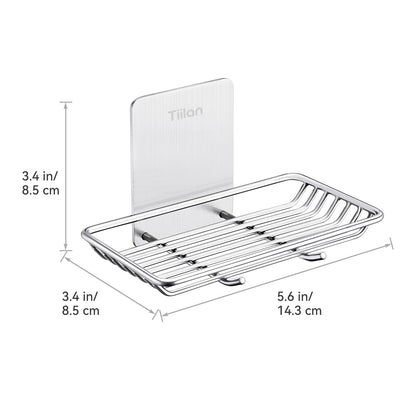 Tiilan Self Adhesive Bar Soap Dish for Shower, Bathroom Soap Holder Wall Mount – Stainless Steel, Silver
