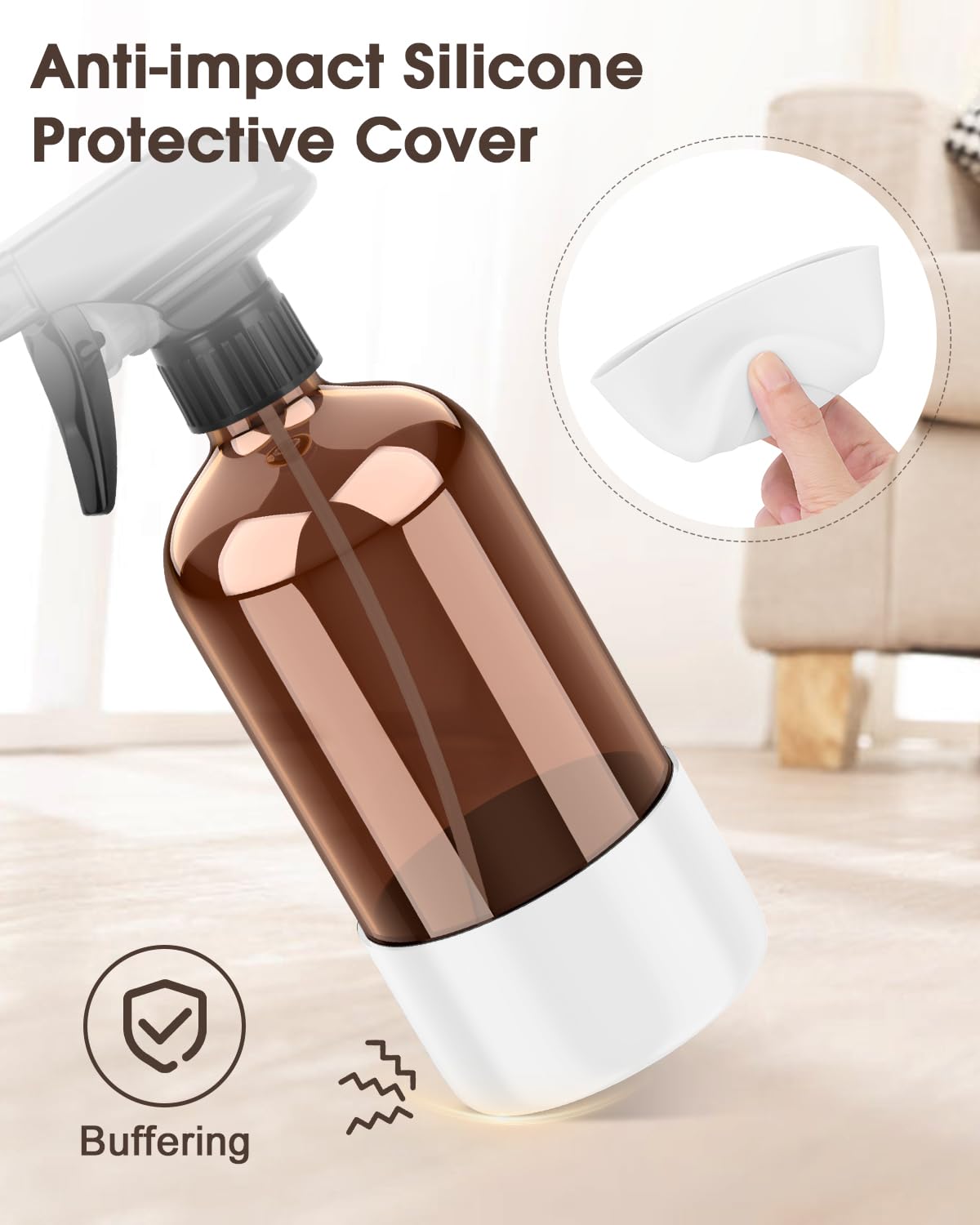 Bontip Glass Spray Bottle with Silicone Sleeve Protection, Amber Glass Spray Bottle Set for Window Cleaner Aromatherapy Facial Hydration Watering Flowers Hair Care 2 Pack/16 oz (White, 16 oz)