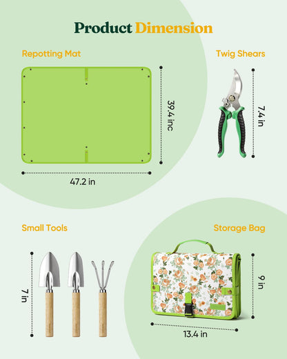 Grenebo 7-Piece Gardening Tools Set, Gift for Women, Beginners, Tools Kit with Plant Repotting Mat & Tool Bag, Stainless Steel Gardening Hand Tools for Indoor Transplanting, Succulent Bonsai Plants