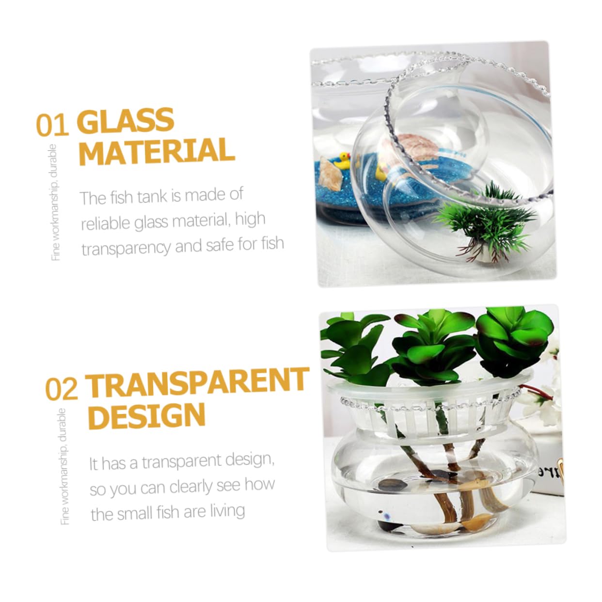 SEWOART 2pcs Glass Fish Bowl for Hydroponic Plants Simple Design Bowl Multi-Functional Terrarium for Fish Shrimp and Home Floral Edge