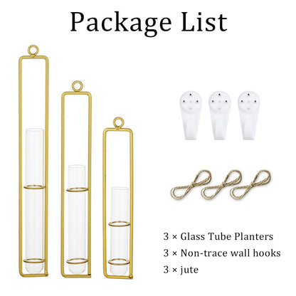 Sziqiqi Glass Propagation Station Test Tube Vases Clear Glass for Cuttings, Buds, Greenery Hydroponic Plant Propagation Home Balcony Bath Wall Decoration Floral Container Set of 3 Gold