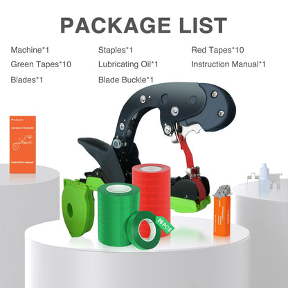 Kukkasilta Upgraded Plant Tying Machine Tie Up Vine Tomatoes and Grapes Quickly Plant Tying Tape Tool for Gardeners Farmers Plant Tie Tapener Gun with SK5 Blade Replacement Green Tapes and Staples