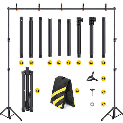Backdrop Stand 10×8ft (W×H) Adjustable Backdrop Support Ground Kit Photography Photo Shoot Backdrop Stand for Parties with Sandbags, Spring Clips, Carrying Bag