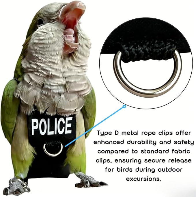 Bird Diaper Flight Suit, Cute Cosplay Parrot Clothes, Easy-to-Wear Washable Nappy, Durable Metal Ring Harness for Cockatiel, Conure, African Grey, Parakeet Outdoor Flying (Without Leash,XS)