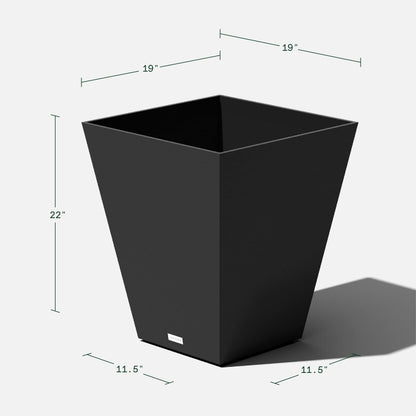 Veradek Nobleton Indoor/Outdoor Wide Square Planter (Black, 22" - 2 Pack with 2 Saucer Trays)