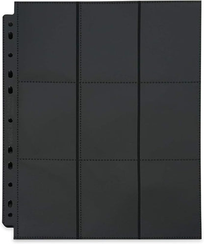 Vault X 9 Pocket Sideloading Pages for 3 Ring Binder (50 Pack) 900 Cards, Double-Sided A4, Storage for Trading Cards (Black)