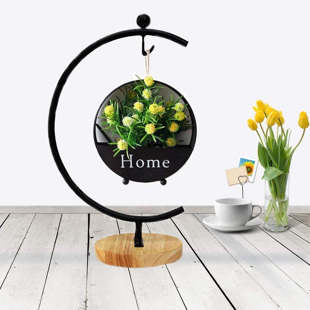 YY YEARCHY Large Ornament Display Stand for Hanging Glass Terrarium with Wood Base Creative Decoration for Home Garden Wedding Party Festival (G Shaped-Black)