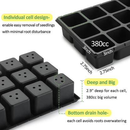 RooTrimmer 3 Inch Square Pots 2.9" Deep 18 Cell Seedling Trays with Water Collection Nursery 1020 Trays No Holes for Seeds Starting and Transplanting (20"x10",10 Sets)