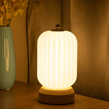 LONRISWAY LED Wood Table Lamp, 3-Color Modern Desk lamp Bedroom Bedside Night Light, Dimmable Led Lighting, Creative Home Decor, Unique House warmging Gift