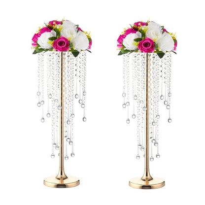 21.7in Tall Gold Vases for Table Centerpieces - 2pcs of Metal Flower Stands with Sparkling Crystal Beads, Elegant Flower Vases for Anniversary Birthday Party Christmas Event Wedding Home Decor