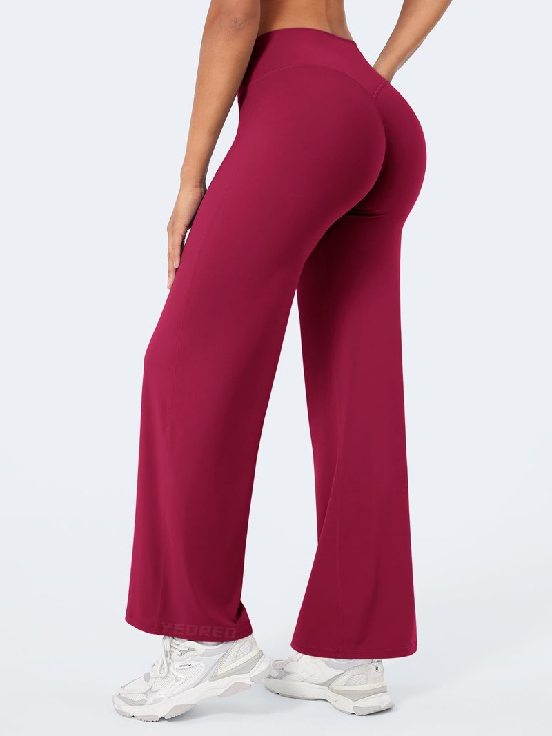 YEOREO Workout Leggings Womens No Front Seam Straight Leggings 29" High Waist Buttery Eddiy Gym Yoga Pants Ruby Red XS