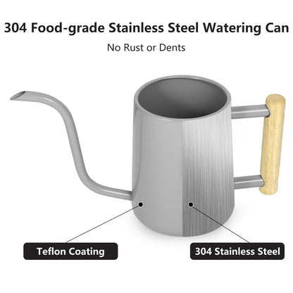 Watering Can Indoor Plants, 35 oz/1000 ml Metal Stainless Steel Watering Can Pot with Long Spout for Indoor House Plants Bonsai Outdoor Garden Flower Decorative (Gray)