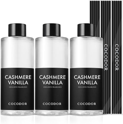 COCODOR Reed Diffuser Oil Refill/Cashmere Vanilla /6.7oz(200ml) / 3 Pack/Aromatherapy, Home Fragrance, Scented Oils, Oils for Reed Diffuser, Bathroom Home Décor