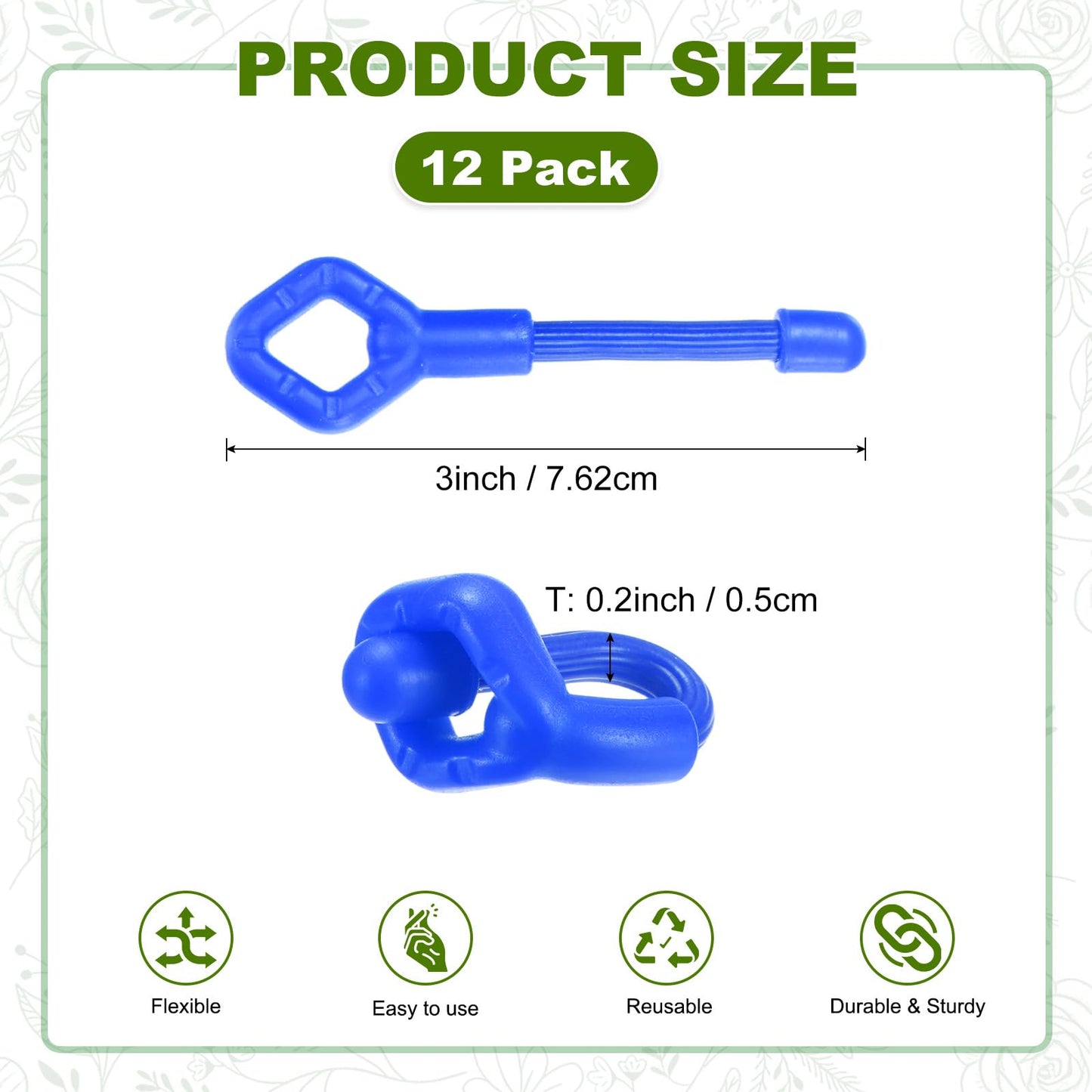 M METERXITY 12-Pack Adjustable Plant Ties, 3inch/7.62cm Silicone Flexible Multi-Function Sturdy Garden Twist Tie for Plant Support/Tree/Shrub/Vine, Reusable Support Twine [Blue]