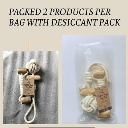 Cotton Rope Dog Toy with Coffee Wood Handles – Natural Chew & Tug Toy for Dogs – Durable, Eco-Friendly & Safe for All Breeds
