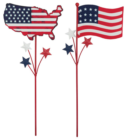 Regal Art & Gift Americana Garden Stake Set of 2, Patriotic Metal Plant Picks, Weather-Resistant Decorative Outdoor Art for Flower Beds and Potted Plants – Flag