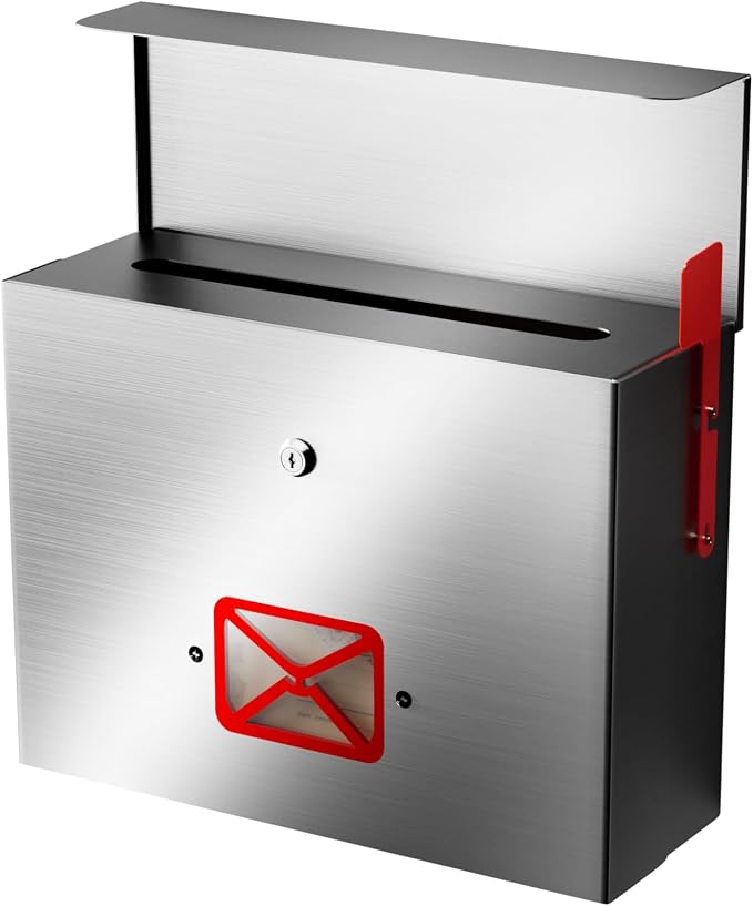 Stainless Steel Wall-Mount Mailbox for House,Rust-Proof Metal Mail Boxex, Large Capacity Post Box,Mailboxes for Outside(Rectangle with Lock)
