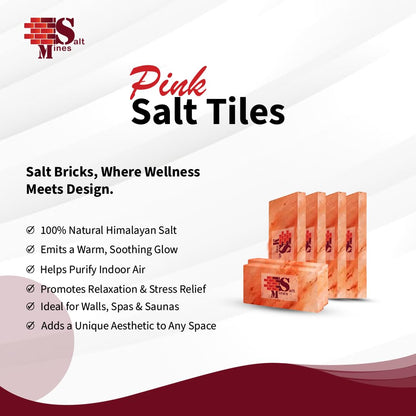 Himalayan Pink Salt Bricks for Spa & Salt Wall – Pack of 20 (8″ × 4″ × 1″) – Natural Himalayan Crystal Salt Tiles for Sauna, Wellness Décor