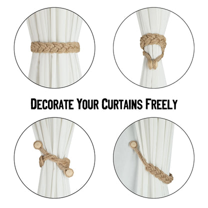 BEL AVENIR Jute Curtain Tiebacks Magnetic Woven Curtain Holdback Drapery Tie-Back (Jute-2Pack)
