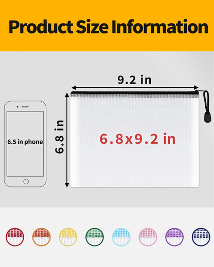 SUNEE Plastic Mesh Zipper Pouch 6.8x9.2 in (Black, 24 Packs), Small Water-Resistant Zip Bag for School Office Supplies, Pencil Organizing Storage