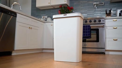 SIMPLI-MAGIC 79502 13 Gallon Touchless Sensor Trash Can, Rectangle Garbage Bin, Perfect for Home, Kitchen, Office, White