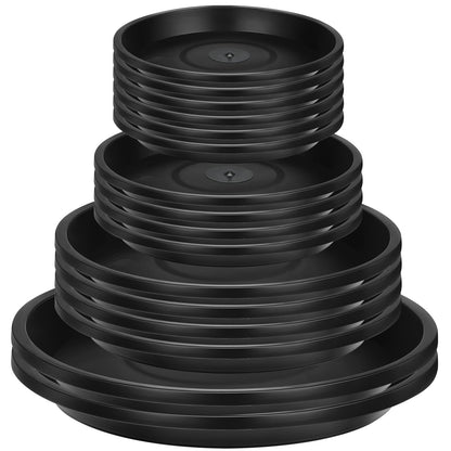 16 Pack Plastic Plant Saucer Black Pot Saucers Round Water Tray Thick Drip Trays for Potted Flower Pan Plant Drainage for Indoor Outdoor Garden, 4 Inch, 6 Inch, 8 Inch, 10 Inch
