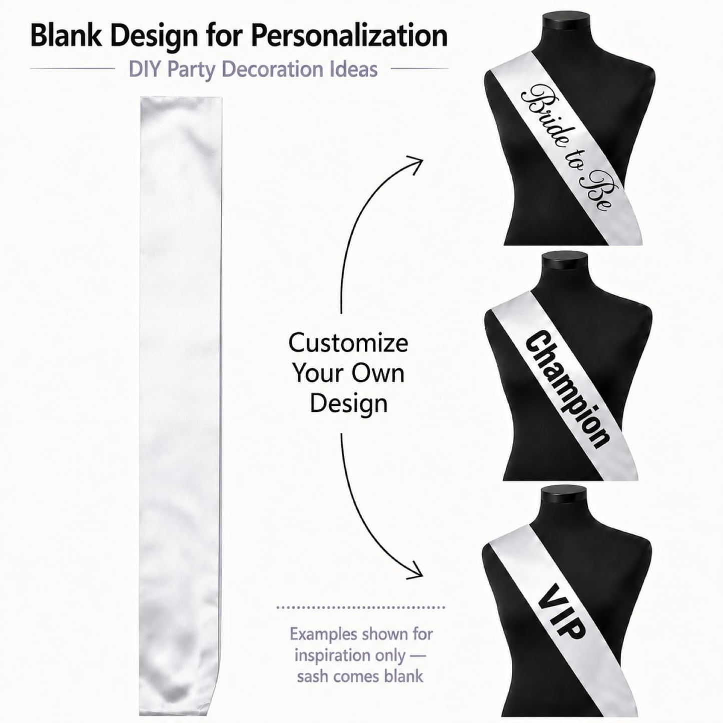 Pack of 6 Blank Satin Pageant Sashes for Princess, Beauty Queen, Homecoming, Winner, Mayor and DIY Decoration, White