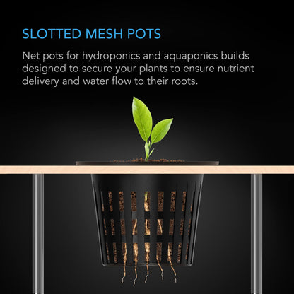 AC Infinity Net Cups 3-Inch, Heavy Duty Garden Slotted Net Pots with Wide Lip Rims, 25-Pack Black Bucket Basket for Indoor Outdoor Growing, Orchids, Aquaponics, Hydroponics