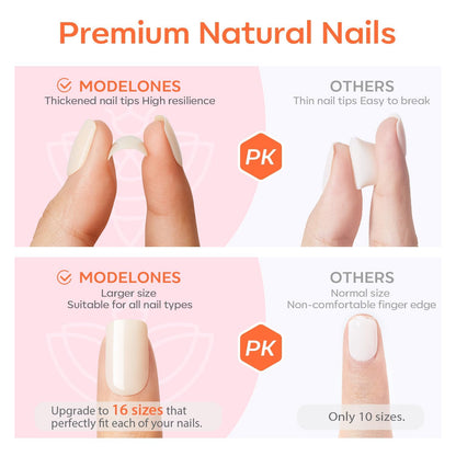 modelones Pink Short Press on Nails, Fall Halloween Oval Fake Nails Kit Press Ons with Nail Glue, Adhesive Tabs, Nail File, Prep Pad, Manicure Stick, 32Pcs 16 Sizes