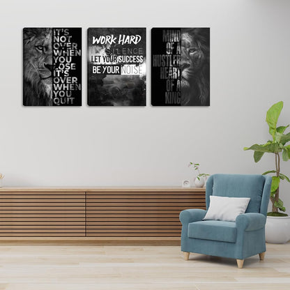 Motivational Quotes Wall Art Lion Canvas Art Inspiring Entrepreneur Success Motivational Wall Decor Inspirational Lion Poster Prints Framed Wall Art Posters Office Decor(36''Wx 16''H)