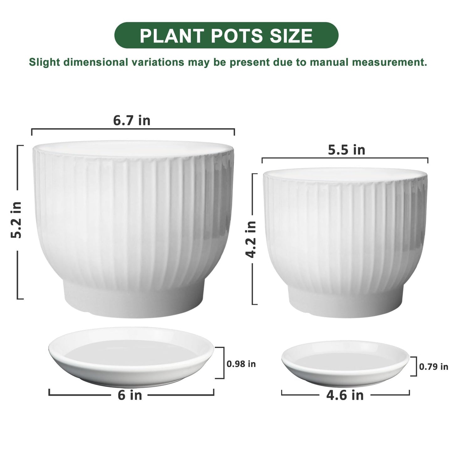YUFDA Ceramic Plant Pots,6.7 + 5.5 Inch,Ceramic Flower Pots,Planters with Drainage Hole and Saucer,Planters for Indoor Plants(Pure White)