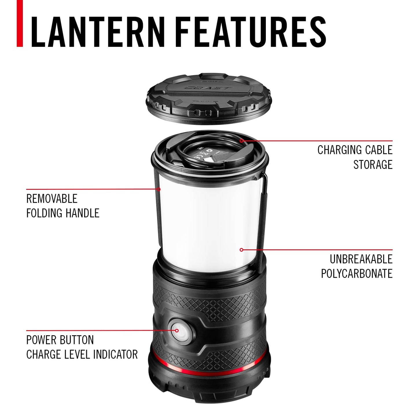 COAST EAL30R 1000 Lumen Rechargeable Emergency Camping Lantern with Warm, Day, Red & Red Flashing Mode, Foldeable Handle, 15 Hours of Runtime