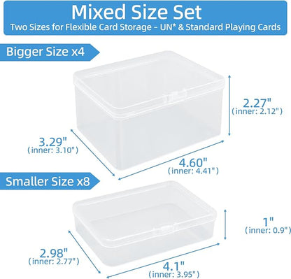 neotidy Playing Card Storage Box Set of 12, Clear Plastic Playing Card Cases Organizer with Snap Lid, Mixed Sizes Card Game Storage for UN* Cards, Standard Decks, Trading Cards, Card Game Holder Case