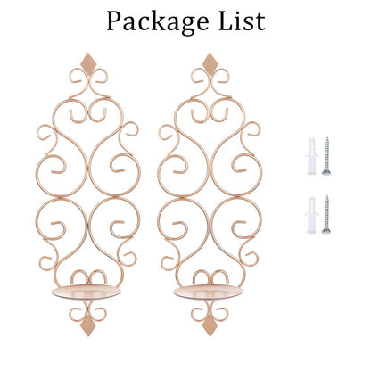 Sziqiqi Iron Wall Candle Sconce Candle Holder Set of 2 Wall Mounted Candle Sconces Holder, for Bedroom Dining Room Decor, Rose Gold