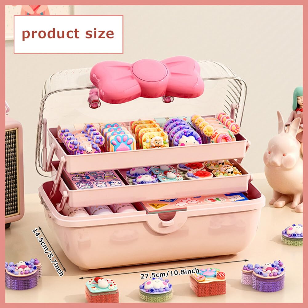 GKWW Cute Girls Hair Accessories Storage Box Bow Switch Organizer Box Jewelry Box, Plastic Hair Ties Holder Hair Clips Container Storage Box for Home, School, Office(Pink)
