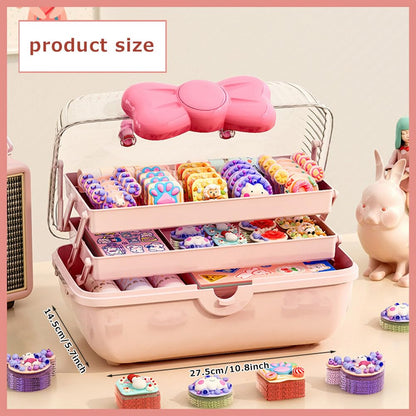 GKWW Cute Girls Hair Accessories Storage Box Bow Switch Organizer Box Jewelry Box, Plastic Hair Ties Holder Hair Clips Container Storage Box for Home, School, Office(Pink)