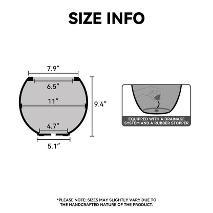 Kante Round Concrete Flower Pot, 11 Inch Dia (7.9" Opening) Sphere Shape Design Planter with Drainage Hole and Rubber Plug for Indoor & Outdoor Plants, Charcoal Finish with Painted Interior