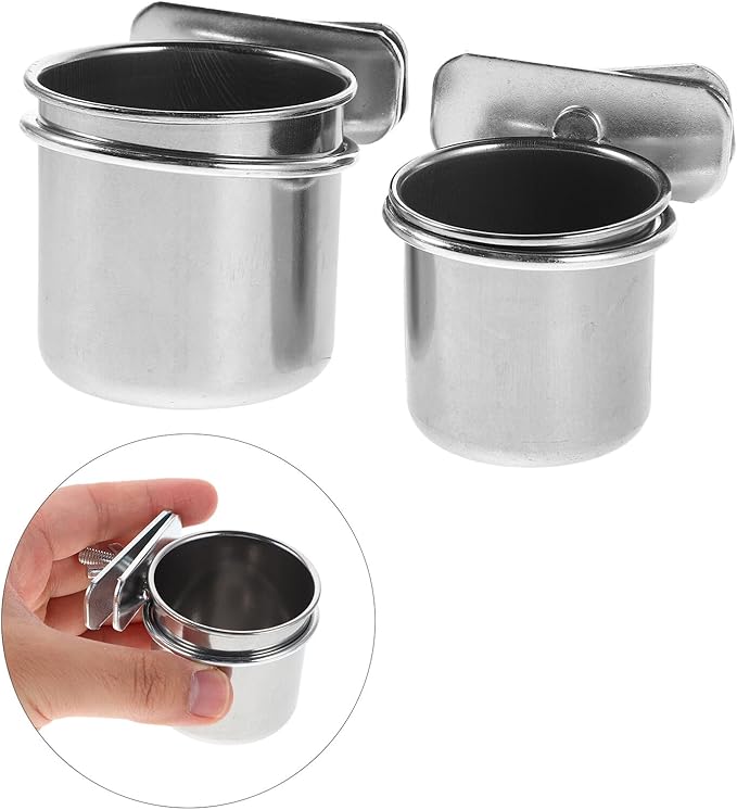 2pcs Parrot Feeding Bowls with Clamp Stainless Steel Bird Food Cup Holders 4.4cm 5.5cm for Bird Cage Feeders Suitable for Cockatiel Conure Parakeet